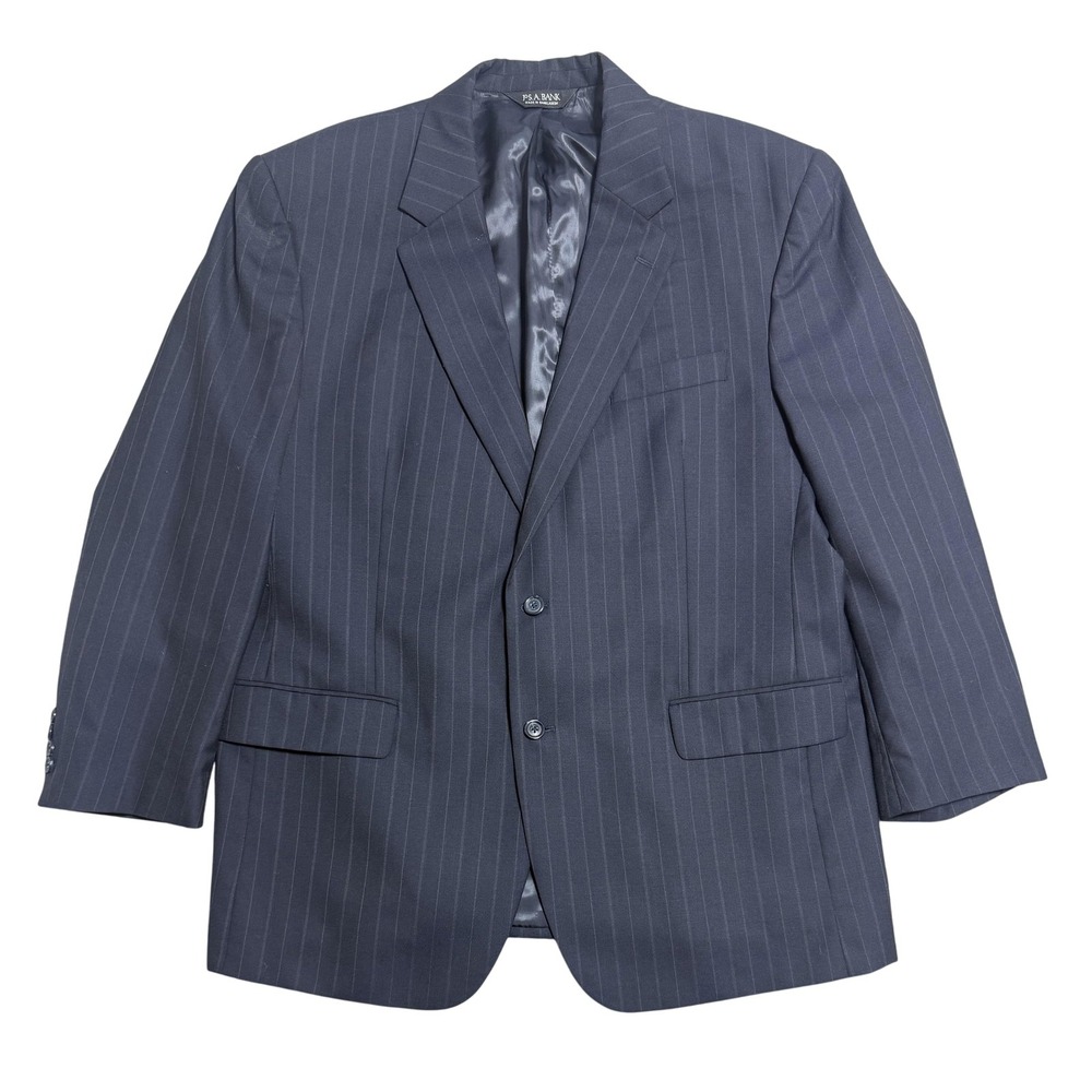 Jos A Bank Suit Mens 46R Navy Pinstripe 100% Wool 2 Button Jacket Pants Set